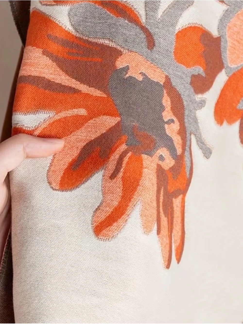 Luxury Floral Print cashmere wool blend Women's Scarf in Cream and Coral